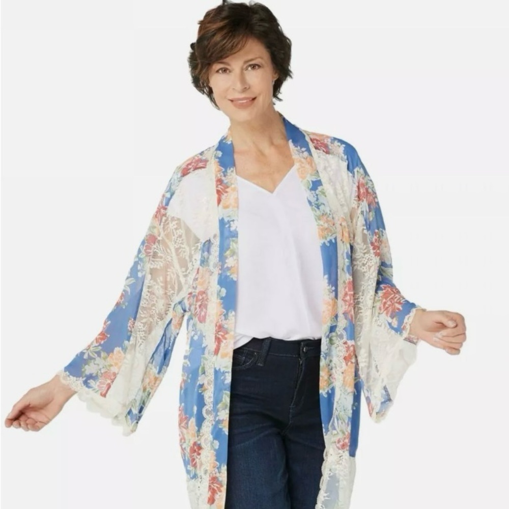 Laurie Felt floral lace kimono Size Large